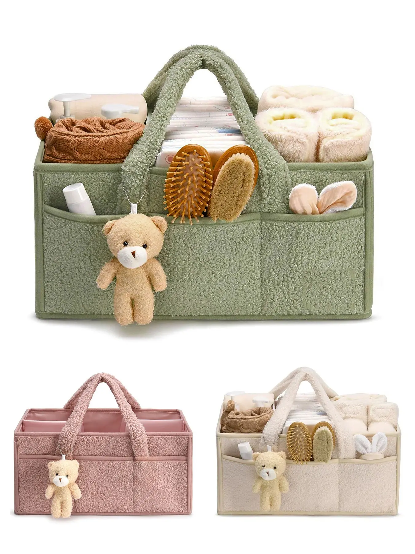 Plush Diaper & Toy Storage Bag - Multifunctional Best Diaper Bag, Travel Diaper Tote, Diaper Handbag Tote, Large Capacity, Soft Foldable Multi-Pocket Organizer, Portable for Travel, Gift for Baby Baptism