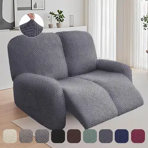 2 Seat Recliner Loveseat Slipcover, 6 Pieces Dual Recliner Sofa Covers for 2 Seat Reclining Couch, Stretch Soft Jacquard Solid Color Furniture Protector with Side Pockets