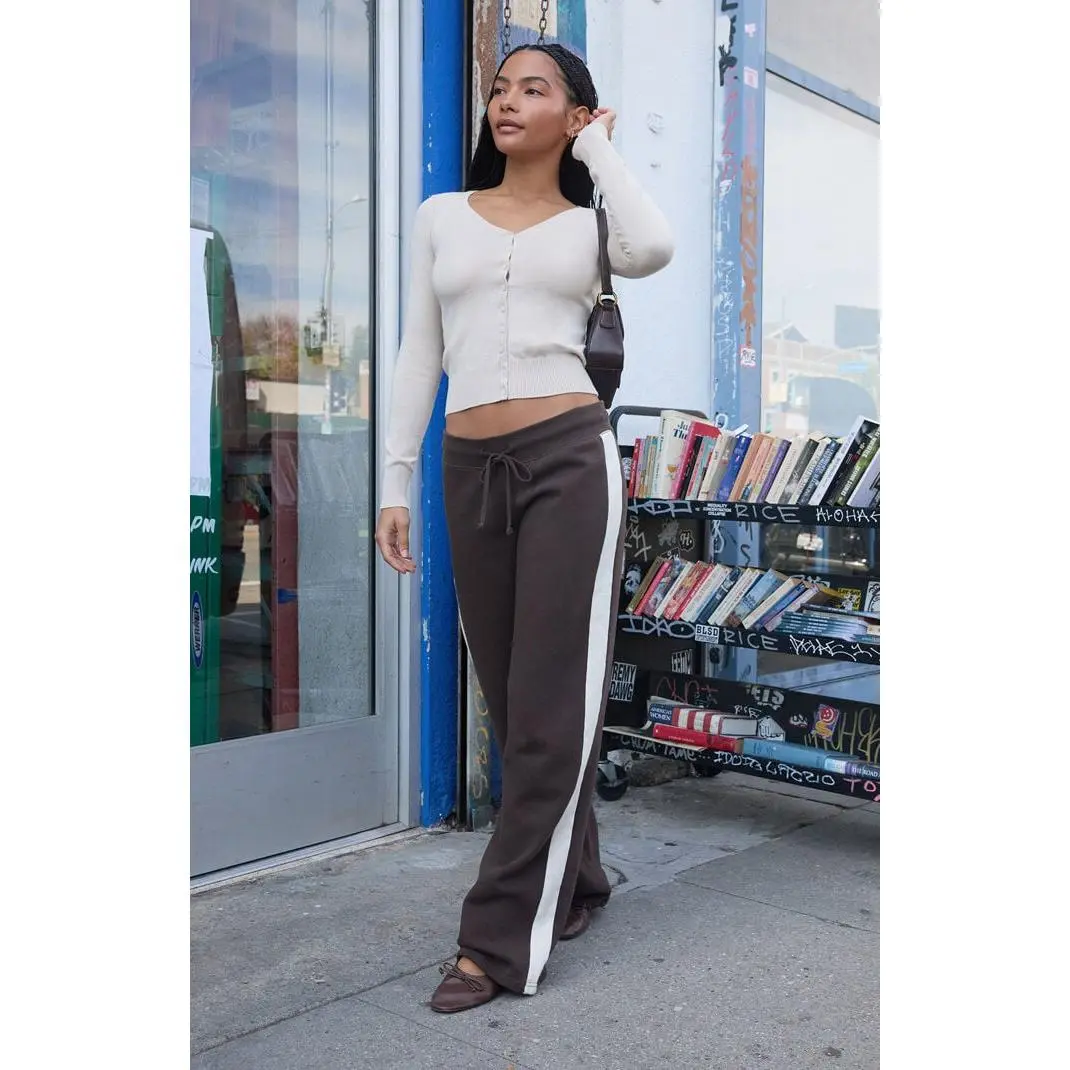 John Galt Women's Brown Hilary Side Stripe Yoga Baggy Sweatpants