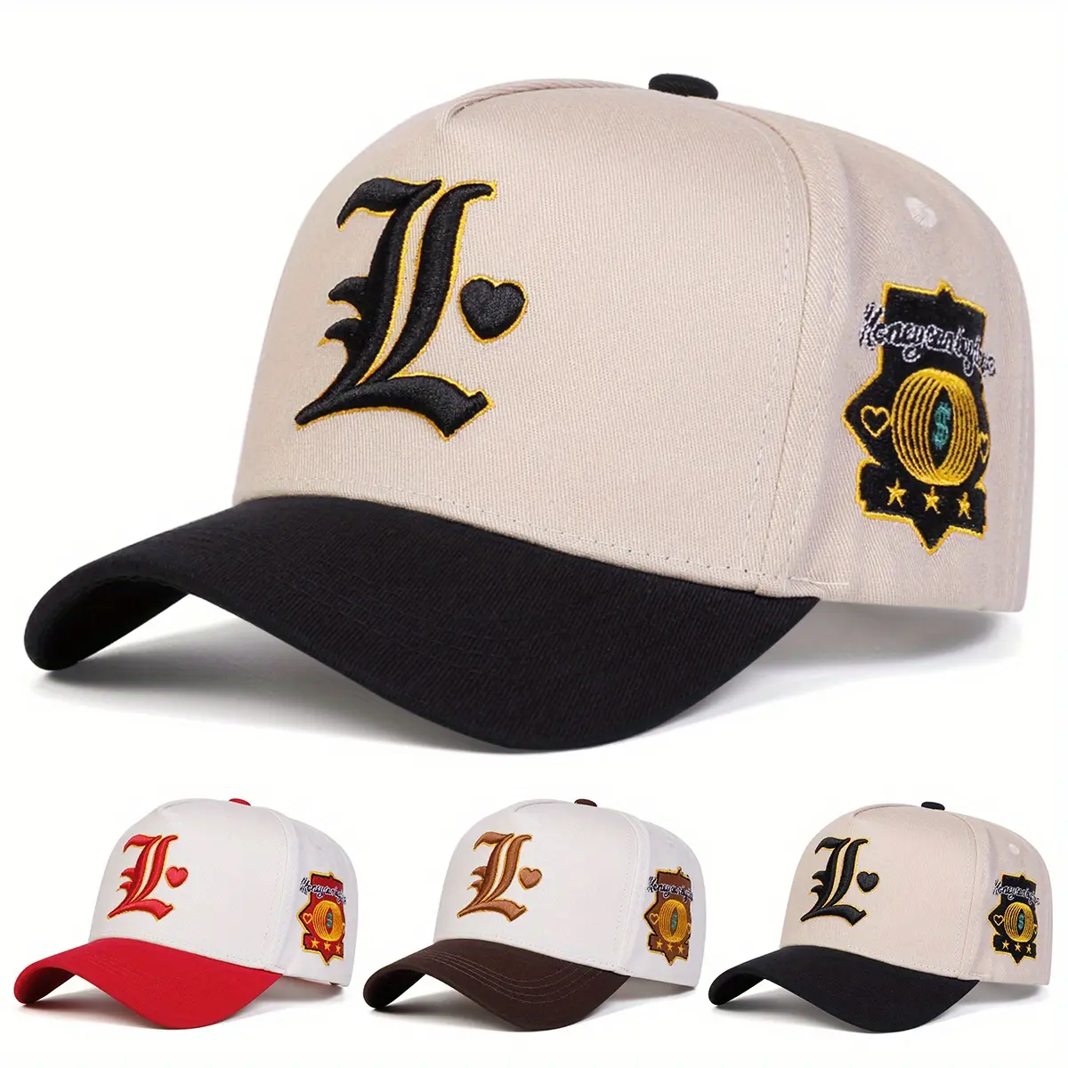 Unisex Letter L Love Heart Embroidered Patchwork Baseball Cap Outdoor Adjustable Sunscreen Leisure Hat Spring Autumn Travel Tourism Beach Vacation