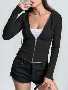 Women's Slim-Fit Hooded Sweatshirt, Fall Waist-Cinch Design, Casual Solid Color, Versatile Daily Wear, Trendy Essential, Tops