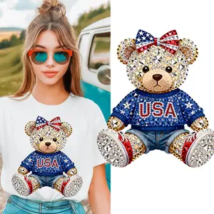 USA Bear DTF Iron-On Transfer Paper (Non-Rhinestone) - 4th of July Humorous Freedom Applique for T-Shirts, Bags - Washable, Long-Lasting Independence Day Sewing Trim Embellishment