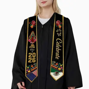 Custom Mexican Graduation Stole 2026 Flag Sash Authentic Pattern Personalized Name School Stole Premium Soft Polyester Machine Washable Reusable Unisex Summer Graduation Accessory,summervibes