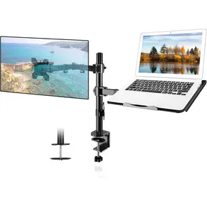 Suptek Dual Monitor and Laptop Mount Holds 13-32''Computer Screen, Adjustable Monitor Arm Stand with Laptop Tray for 13-27'', Hold 22 lbs, with Clamp and Grommet Mounting Base