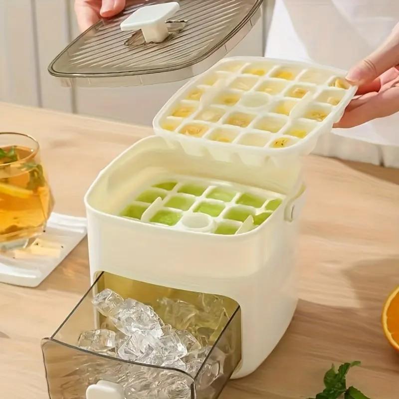 48 Cube Double-Deck Portable Ice Maker with Easy Press Lid, Silicone Trays & Durable Plastic, Countertop Kitchen Gadget for DIY Frozen Food, Summer Drinks & Beverage Cooling