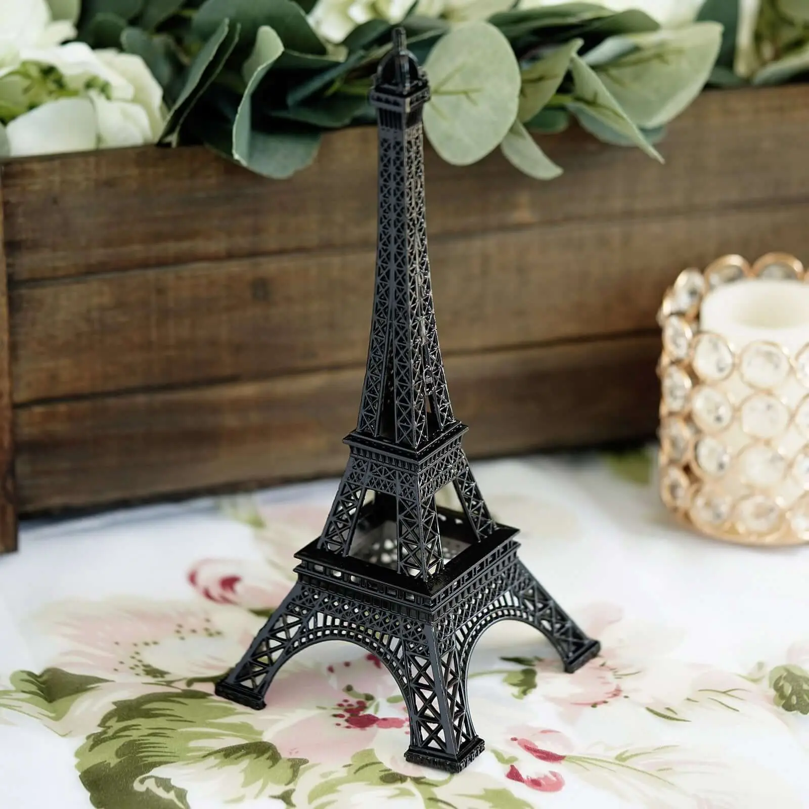 10" Black Metal Eiffel Tower Table Centerpiece, Wedding Cake Topper, Stylish Decoration for Parties & Gatherings