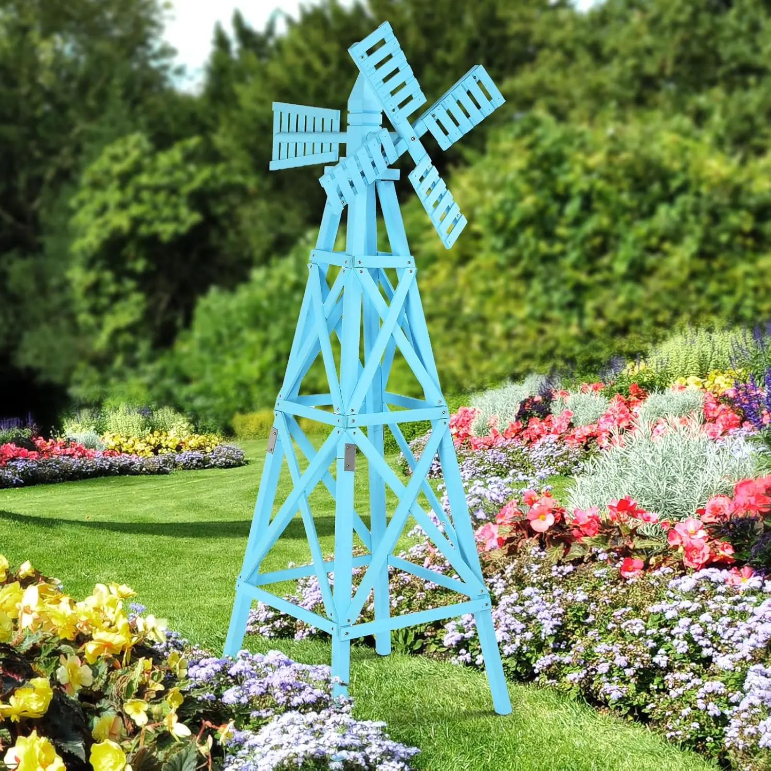 VINGLI Decorative Wood Wind Spinner, Sturdy Cross-Braced Weatherproof Windmill, Outdoor Garden, Patio Decoration Piece, Vertical