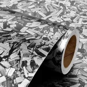 Black Peel and Stick Wallpaper, 12'' X 60'' Carbon Wallpaper Embossed Easy off Self Adhesive Removable Contact Paper Textured for Cabinet Bedroom with Knife Cutting Tools