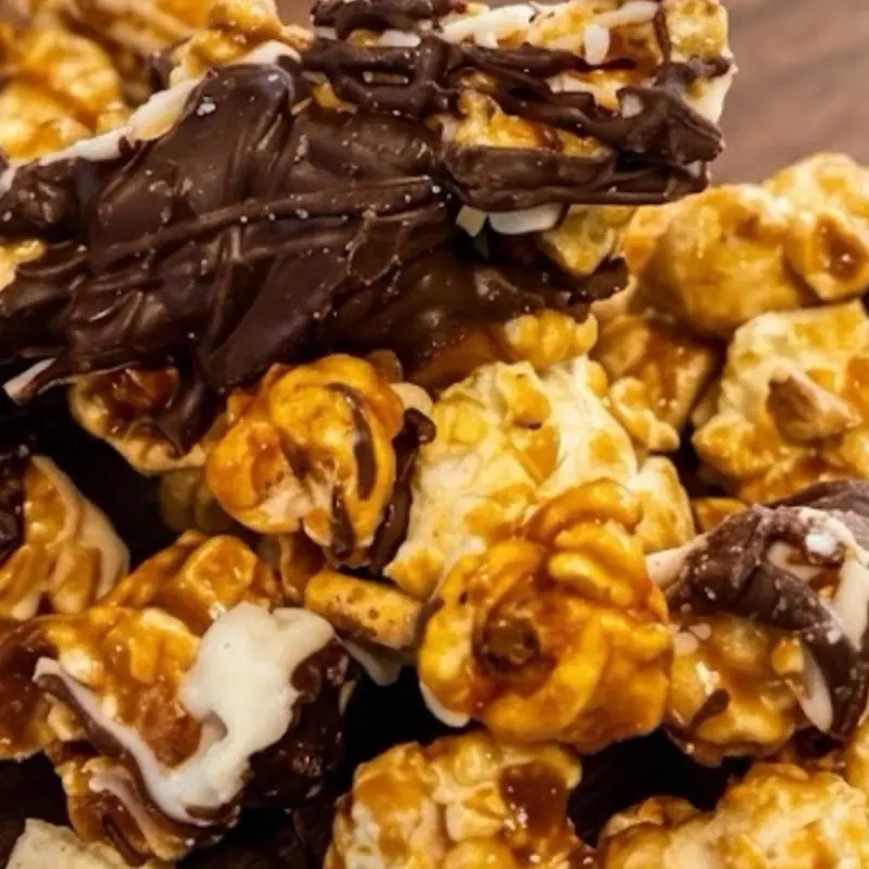 Zebra Premium Milk Chocolate Treat with White Chocolate Drizzle Caramel Vanilla Popcorn Flavor Luxury Dessert