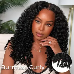 Mscoco Human Hair V part Burmese Curly Wig With Spiral Curly Ends Flip Over Half Wig Burmese Curly Human Hair Wig