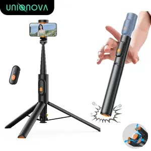 UNIQNOVA 59" Automatic Pop-up Selfie Stick Tripod, Extendable & Retractable, 1-Press Travel Ready, Detachable Remote, Flexible Angle, Compatible with iPhone & Android