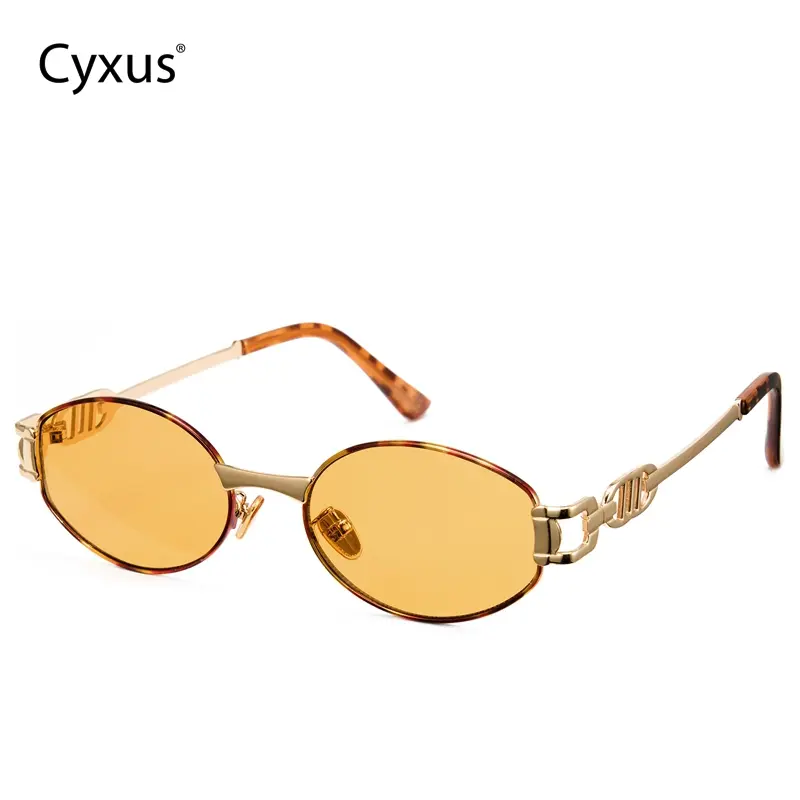 Cyxus Women's Vintage Oval Sunglasses, 90s Retro Full Rim Gold Metal Frame with Horsebit Cutout Temples, Casual Old Money Aesthetic Eyewear with UV Protection AC Lenses, Oval Frame, Retro Look, Luxury Sunglasses, Uv Protection Sunglasses