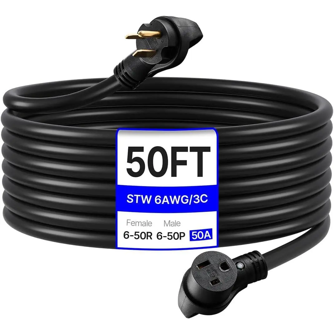VEVOR 50 Amp Generator Extension Cord 50 Feet, 250V 12500W Heavy Duty Power Cable, NEMA 6-50P to 6-50R SWT 6 AWG Welder Extension Cord, with Storage Bag, for Generator, ETL Listed