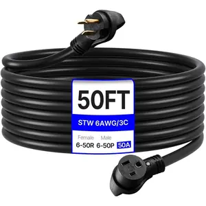 VEVOR 50 Amp Generator Extension Cord 50 Feet, 250V 12500W Heavy Duty Power Cable, NEMA 6-50P to 6-50R SWT 6 AWG Welder Extension Cord, with Storage Bag, for Generator, ETL Listed