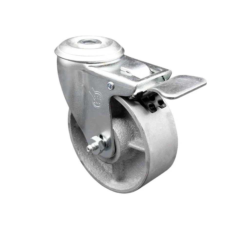 212 MAIN Service Caster SCC-BHTTL20S414-SSS Semi Steel Cast Iron Swivel Bolt Hole Caster with 4 x 1.25 in. Silver Lockable Swivel Wheels and Total Locking Brake, Lockable Wheels
