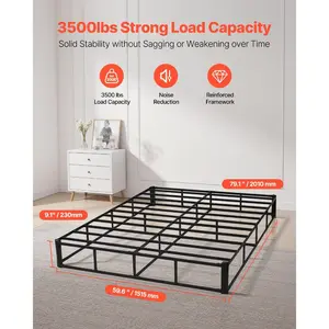 summervibes Queen Size Box Spring Mattress Foundation, 9-in Heavy-Duty Metal Frame, Washable Fabric Cover, 3500 lbs Max Weight Capacity, Easy Install, 79.1Lx59.6Wx9.1H in