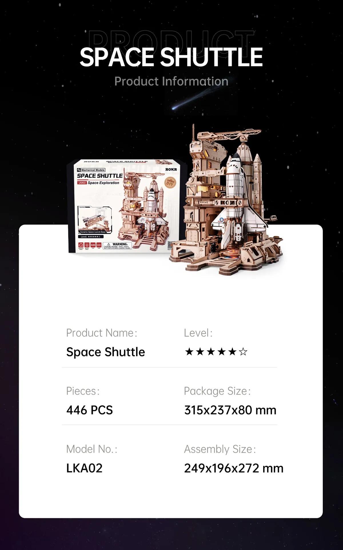 ROKR Space Shuttle LKA02 - Wooden 3D Puzzle Kit, Father's Day Gift Ideas