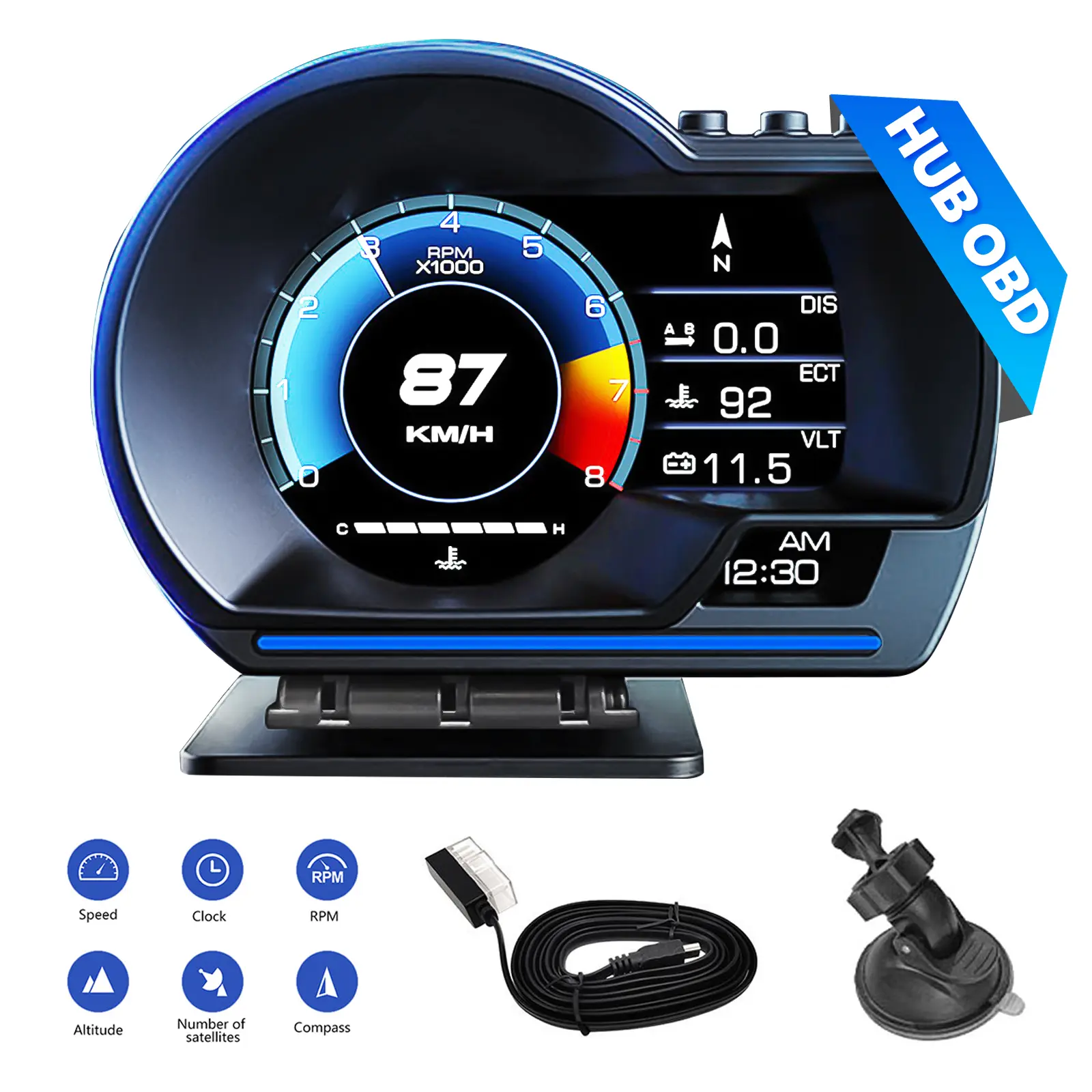 RIMOODY OBD2+GPS Car Head-Up Digital Display Speedometer with KM/H MPH Overspeed Alarm, Car Data Dashboard, Automotive Accessories, Car Accessories fathersdaygift,father'sdaygifts