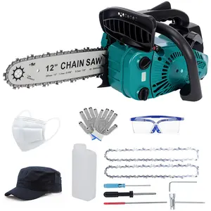 12-Inch Gas-Powered Chainsaw, High-Efficiency Petrol Handheld Wood Cutter with Easy Start, Low Noise, 2 Extra Chains, Full Safety Kits for Farmyard Tree Cutting & Branch Trimming