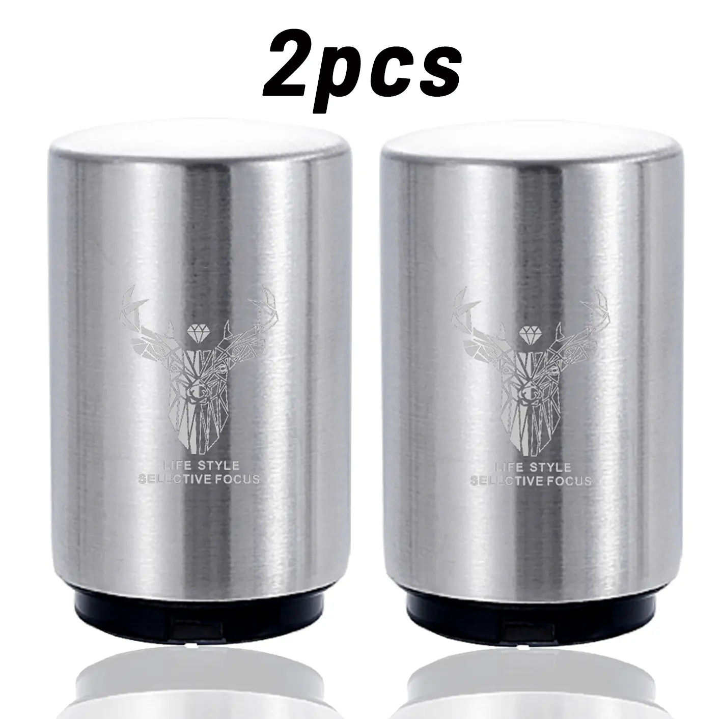 2pcs Brushed Silver Magnetic Cap Automatic Bottle Opener, Stainless Steel One-Handed Push-Pop Spring Beer Opener, Portable Household Bar Restaurant Beer Can Opener, Elk Style Practical Home Essential, Perfect Beer Accessory Gift