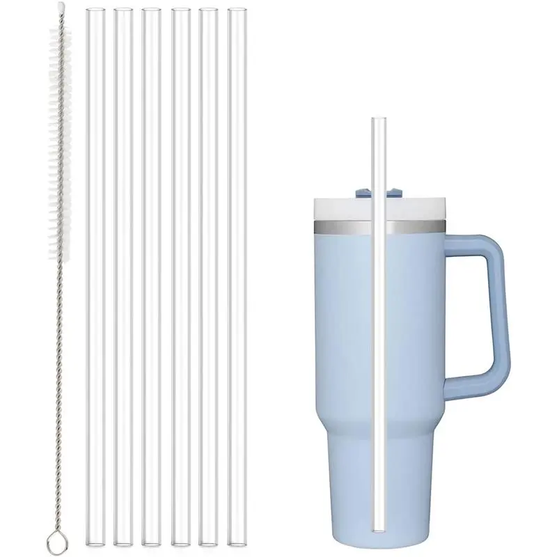 Replacement Straw Compatible with Stanley 40 oz 30 oz Cup Tumbler, 6 Pack Reusable Straw with Cleaning Brush, Plastic, Clear Drinkware Stylish Transparent Mug