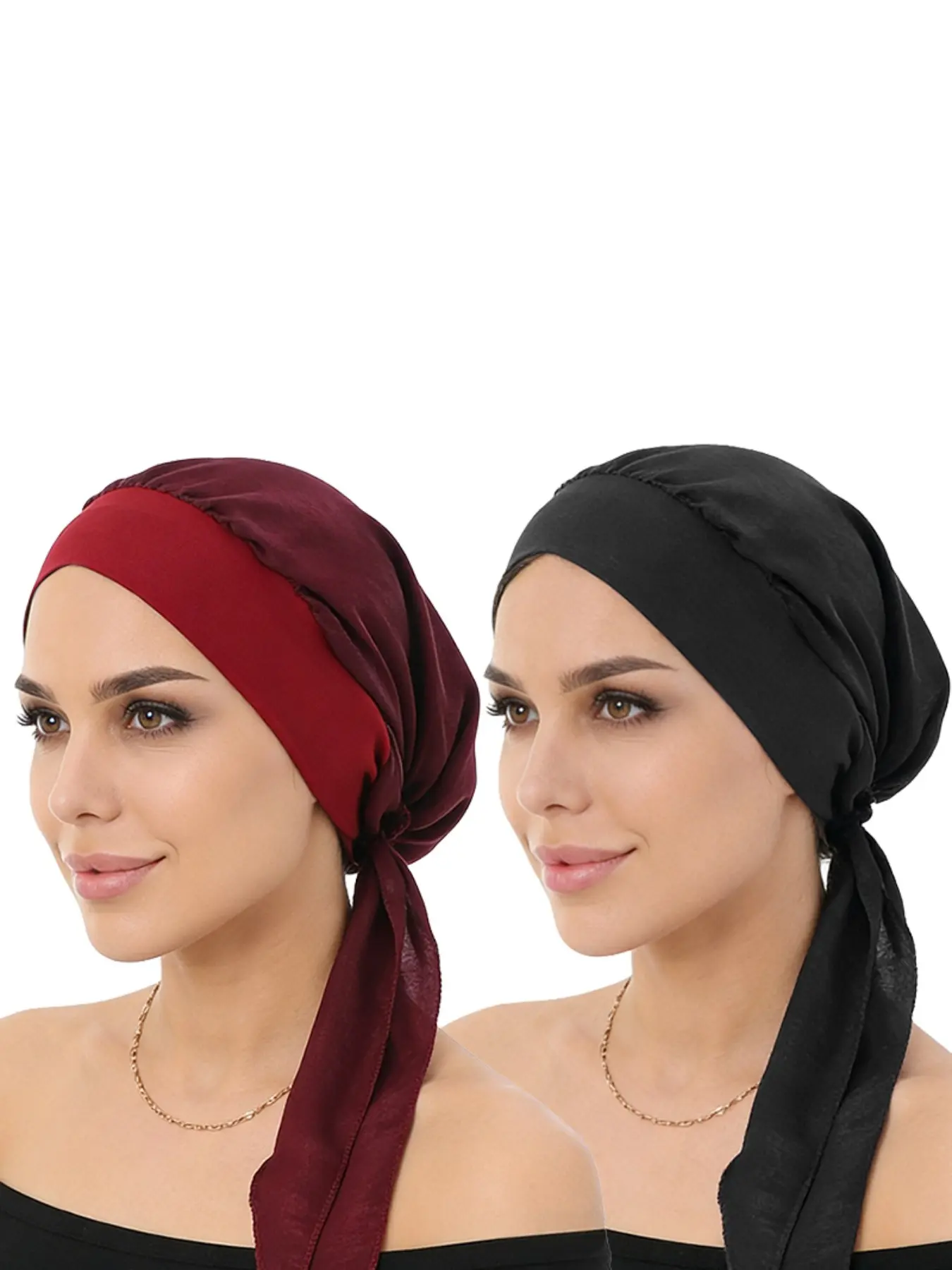 2pcs/set Solid Color Real Silk Headscarf Hat, Elastic Hairband Braided Cap, Pirate Hat, Women's Fashion Accessory, Hijab Turban, Hairwraps, Head Scarf Turbans, Fashion Hair Scarves