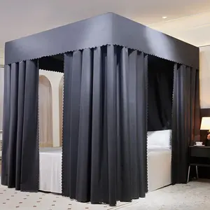 Black Canopy Bed - 4 Corner Post Queen Canopy Bed Curtains for Girls, Boys & Adults - Lightproof Drapes for Bedroom Decoration