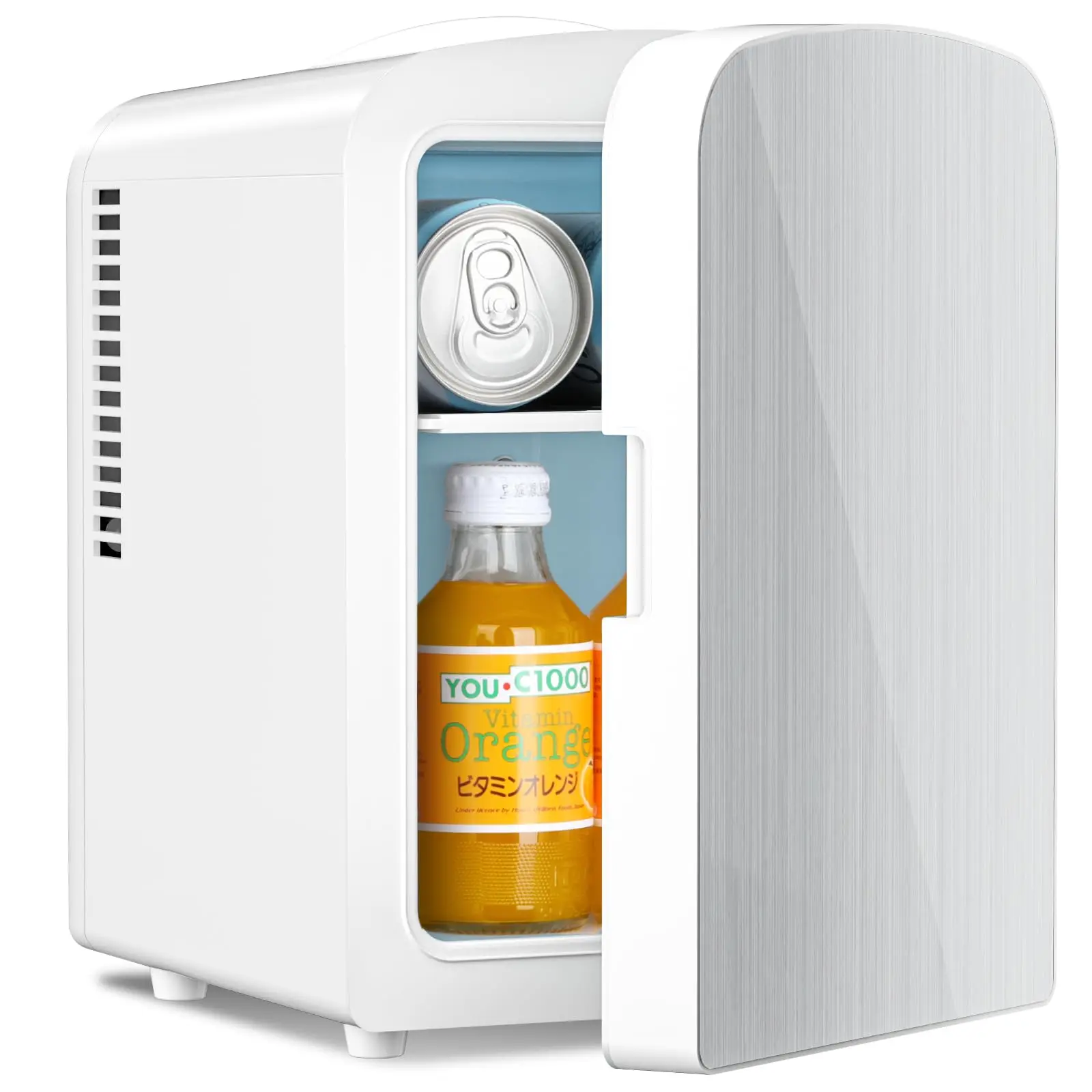 Antarctic Star Compact Refrigerator, Portable Mini Fridge, Skin Care 4L Capacity/6 Cans, for Bedroom, Car, Office & Dorm, Small Cooler for Cosmetics, Magnetic Brushed Stainless Steel Door, White summerwins