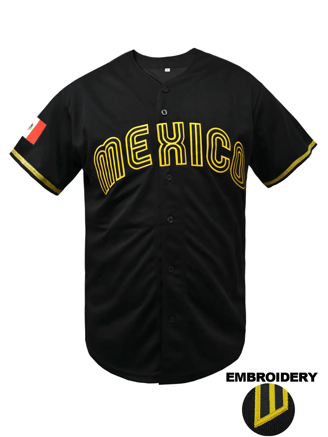 MEXICO 56" Embroidered Baseball Jersey, Sports Style Jersey, Jersey Shirts, V Neck Loose Fit Casual Sportswear, Embroidery Sportswear, Breathable Knit Fabric, Outdoor Leisure & Training, Unisex, All Seasons