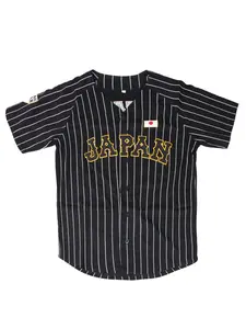 Sporty Men's Striped Embroidery Button V Neck Baseball Jersey, Loose Comfortable Breathable Short Sleeve Baseball Top, Sport & Outdoor Clothing for Men