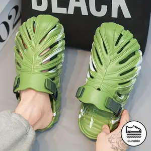 Men's Trendy Leaf Eva Hole Shoes, Comfortable and Non-Slip Durable Soft Bottom Cutout Slippers, Suitable for Men's Outdoor Activities