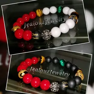 JealouzJewelry Classic African Matte Black Onyx Tiger Eye Mix 10mm Sterling Silver Lucky Dragon Bracelet