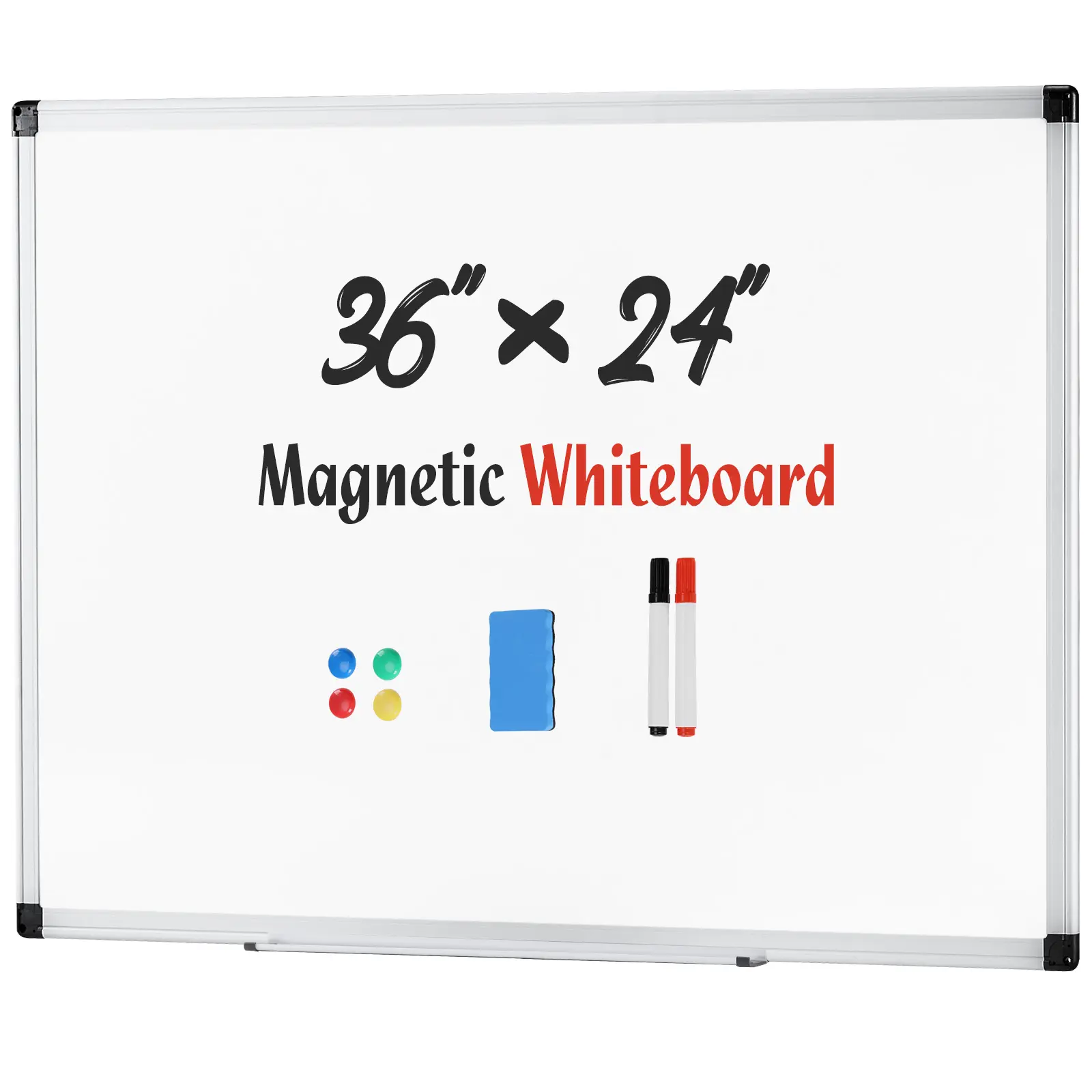 Magnetic Dry Erase Board, 36 X 24 Inches White for Home Office School,1 Dry Eraser & 2 Dry Erase Markers & 4 Push Pin Magnets