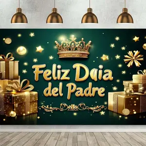 1pc Polyester Father's Day & Birthday Party Banner - Golden Balloons, Ribbons, Crown Design - Durable Home & Festive Decor for Living Room, Photography Backdrop - No Electricity Needed, Multi-Use