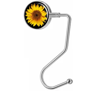 Sunflower Pattern Purse Hanger for Table, Desk Side Hook, Desk Side Bag Hanger, Handbag Hanger, Metal Coating Purse Hook for Table