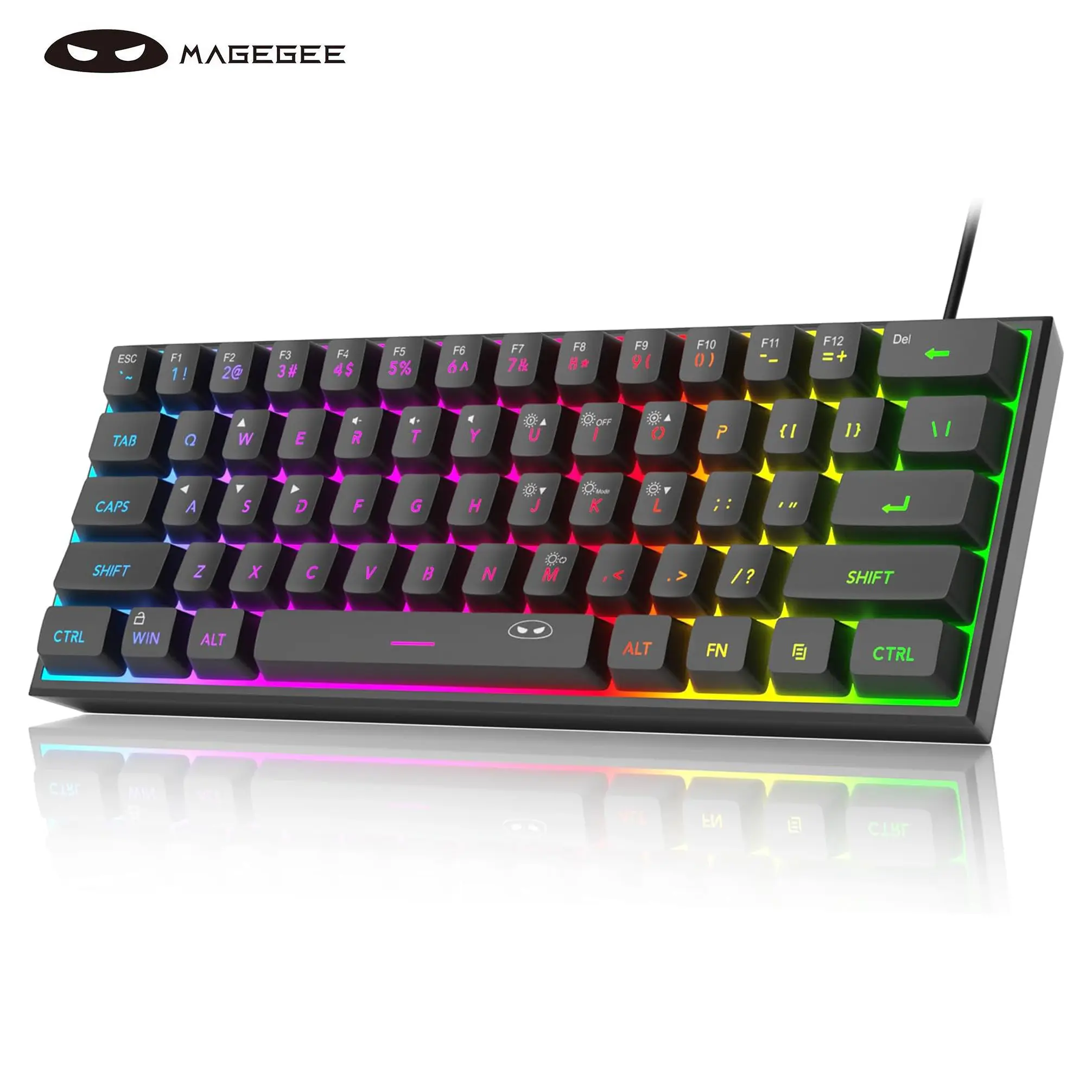 MageGee TS91 60% Ultra-Compact 61-Key Lighted Wired RGB Gaming Keyboard, RGB Backlit Ergonomic Mechanical Feeling Office Keyboard for PC, MAC, Gamer Stuff, Lighted Keyboard