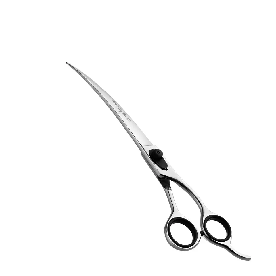 Regale 7.5-Inch Professional Curved Stainless Steel Barber Shear - Smooth Lightweight Ergonomic Textured Handle Haircare Tool with Adjustable Tension and Storage