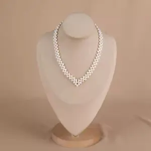 NO.11-Triple Layer Heart Shaped Woven Freshwater Pearl Choker, Elegant Hand Braided Pearl Necklace for Women Wedding Evening Party