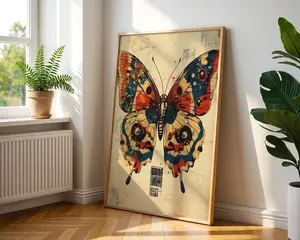 Retro Japanese Butterfly Wall Art - Vintage Japanese Style Wall Decor - 70s Manga Aesthetic Poster - Bold Butterfly Wall Art - Retro Art