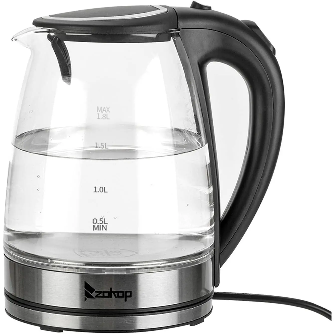 【Summervibes】Zokop Glass Electric Kettle, 1.8 Liter Cordless with LED Light, Glass Tea Kettle & Hot Water Boiler,Auto Shut-Off and Boil-Dry Protection (Style 2-1.8L-1200W)