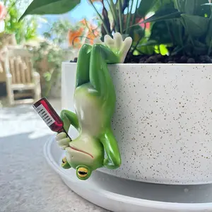 1pc Creative Upside-Down Bottle-Holding Frog | Quirky And Cute, Hand-Painted Decoration for Home, Garden, Office And Fish Tank | Perfect Gift for Christmas, Thanksgiving, Etc. Modern Style, Frog Decoration, Instantly Brighten Up Desktop
