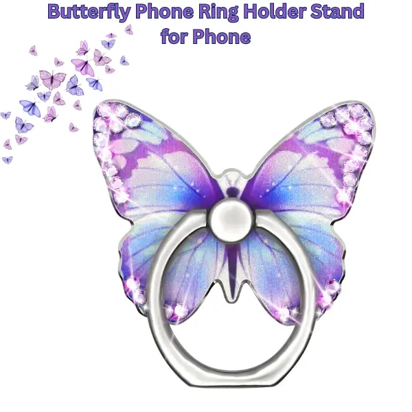 Butterfly Phone Ring Holder Stand for Phone, Samsung & All Smartphones – 360° Rotating Finger Grip Kickstand, Sparkly Metal Ring, Cute Universal Accessory for Girls & Women