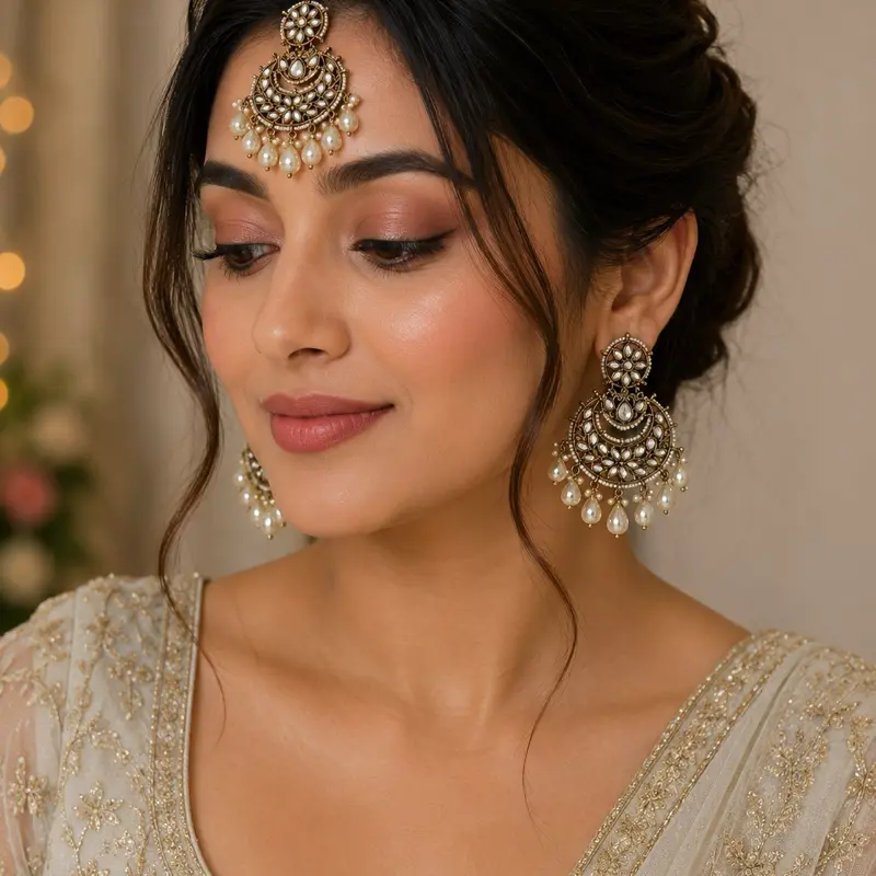 Elegant Kundan Maang Tikka & Earrings Set