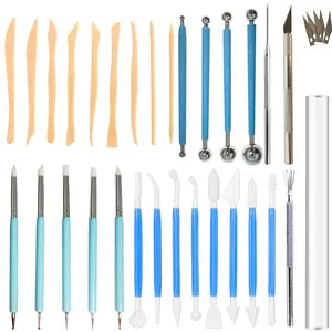 Polymer Clay Sculpting Tools Set, Air Dry Modeling Clay Roller Dotting Tool Kit Fondant Metal Cutters Silicone Embossing Pen Balls Stylus Rollin