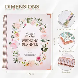 The Ideal Wedding Planner, 88 Sheets of Paper, 176-Page Wedding Planning Book, 29*25.5*2.5cm, Floral Theme