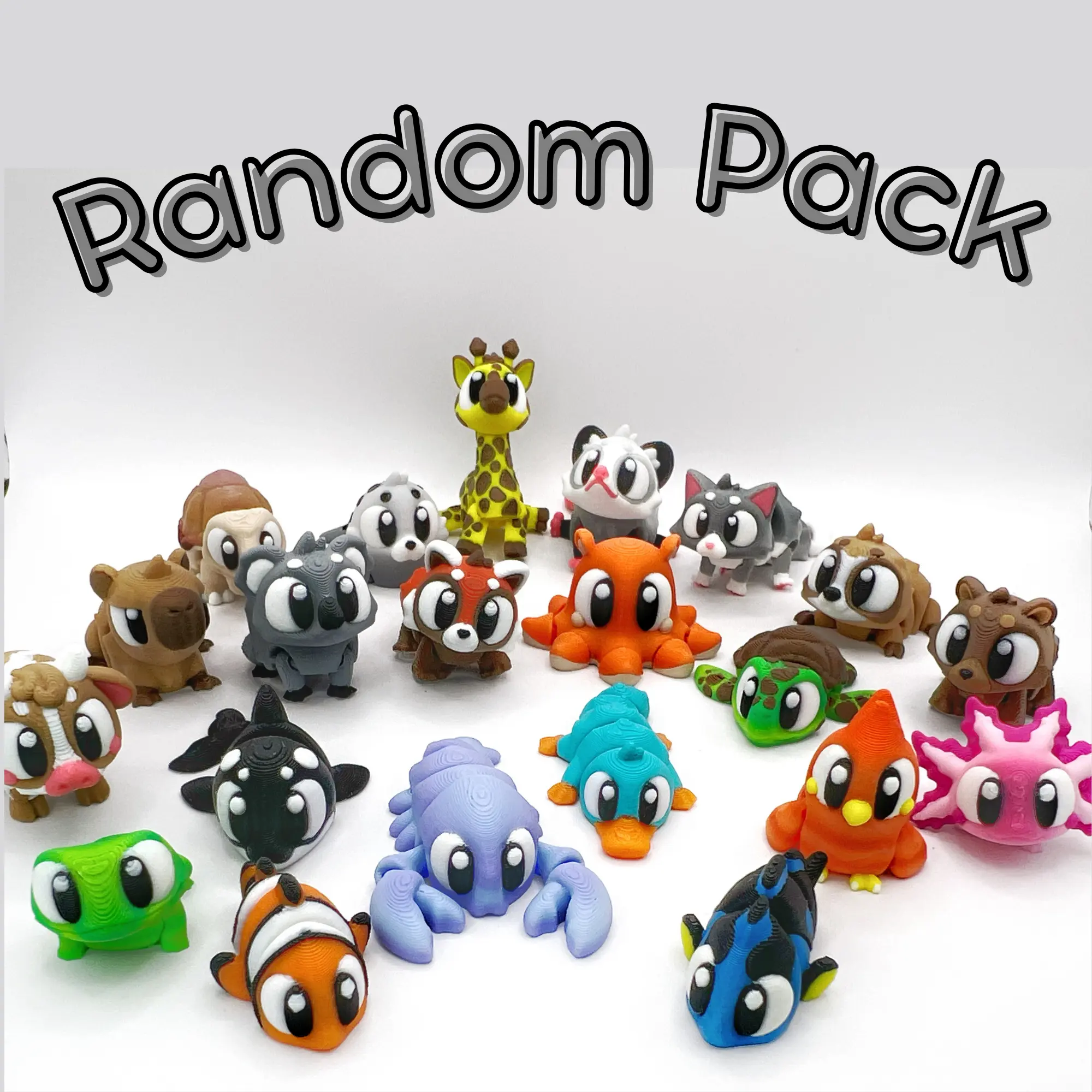 RANDOM Pack of MINI Bright Eyed Pocket Pal | 3D Printed Mini Animals | Flexi Animal | Flexi Desk Pet | Mini Fidget Animals | Sensory Fidget Animal