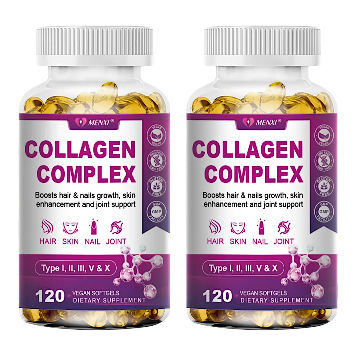 Multi Collagen Peptides 2000 mg Types I, II, III, V & X Capsules for Skin, Hair, Nails, Joint & Bone Support, 2 Pack