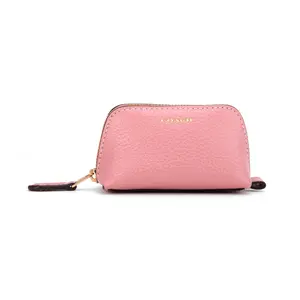 COACH Pebbled Leather Logo Zip Clutch Bag for Women, Pink