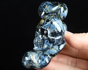 GEMSTONE 3.2" Blue Pietersite Carved Crystal Skull & Bone, Crystal Healing