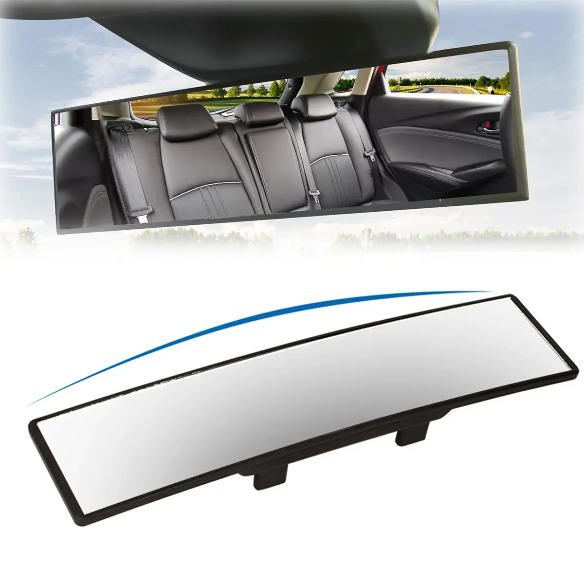 11.22 Inch Panoramic Convex real view Mirror, Interior Clip-on Wide Angle to Reduce Blind Spot Effectively for Car SUV Trucks Clear Visibility Safety Install Rearview High Definition